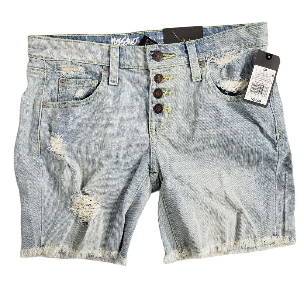 Mossimo Women Shorts Size 00 Low Rise Boyfriend Light Wash Button Fly Distressed